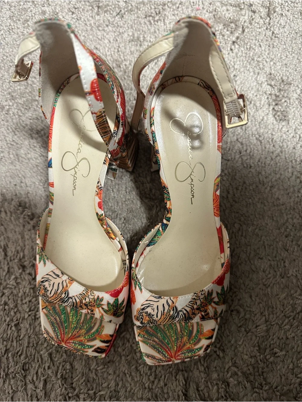 Jessica Simpson Multicolor Tropical Tiger Print Block Heels